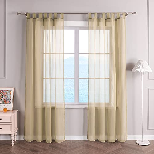 ESLIR Gardinen mit Schlaufen Vorhänge Fensterschal Transparent Schlaufenschal Voile Sand BxH 140x175cm 1 Stück