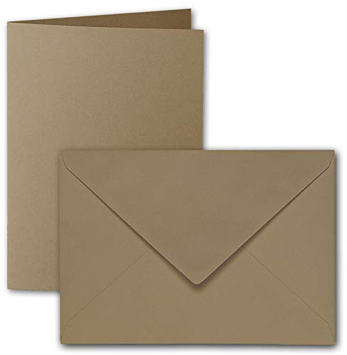 ARTOZ 25x DIN B6 Faltkarten-Set mit Umschlägen - Taupe (Braun) - 120 x 169 mm - gerippte Bastelkarten blanko mit Brief-Umschlägen - 220 g/m²