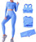 DONYKARRY Damen 3-teiliges Nahtloses Trainingsanzug Yoga Outfit Jogginganzug Set Freizeitanzug（Blau,S）