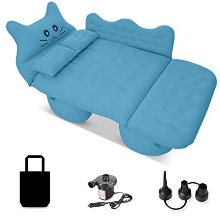 Ergocar Auto Luftmatratze Glückliche Katze Aufblasbare Matratze mit Pumpe Air Bett Camping Auto Kissen für Reisen Camping Hinterhof Strand (Blau)