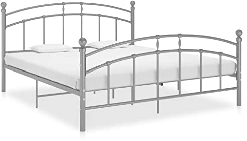 vidaXL Bettgestell Bett Metallbett Schlafzimmerbett Doppelbett Bettrahmen Ehebett Lattenrost Schlafzimmermöbel Grau Metall 160x200cm