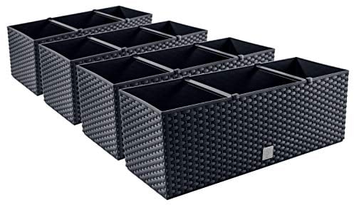 Set di fioriere, vasi da fiori, effetto rattan, fioriera da balcone, 4 pezzi, antracite