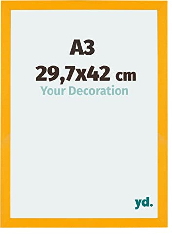 yd. Bilderrahmen DIN A3 29.7x42 cm Gelb - MDF Rahmen Mura | Your Decoration, Acrylglas aus Kunststoff, Wandmontage, Geeignet für Fotos, Poster und Puzzles, Made in Holland