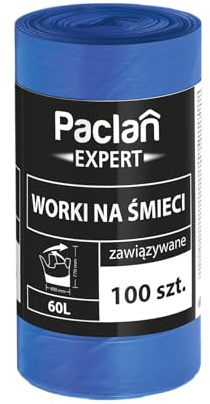 Paclan Expert Multitop Müllbeutel | Müllsäcke mit Zugband Verschluss | Mülltüten Bags | Reißfeste Säcke | Garbage Bags | Beutel 60L 100 Stück