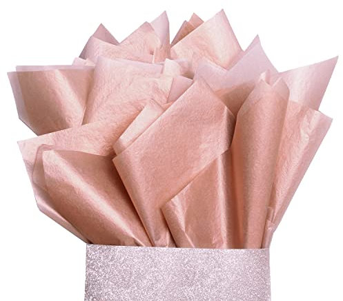 UNIQOOO 100 Sheets 20X14 Premium Metallic Rose Gold Tissue Gift Wrap Paper Bulk, Perfect for Small Gift Bags, Pinata, Wedding, Party, Cutout