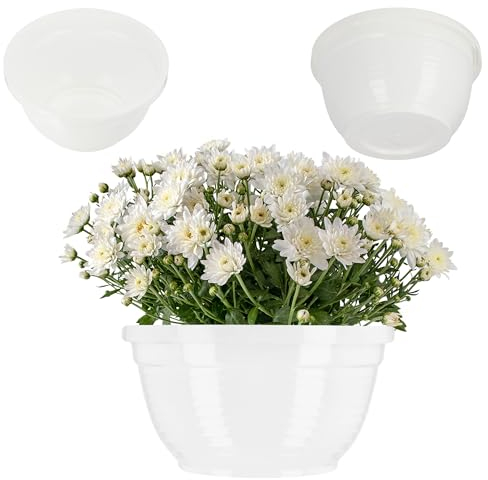 KADAX Cuenco de plástico Redondo para Flores Resistente a la Intemperie, Maceta para Exterior, Cuenco para Tumba, Cuenco Ligero para Flores, Cuenco para Plantas (26 cm, Blanco)