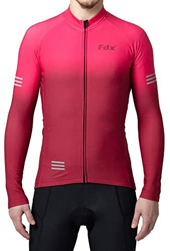 FDX Men’s Cycling Jersey, Super Roubaix Thermal Cycling Jacket, Windproof Winter Cycle Top, Full Zipper, Water Resistant and Breathable Long Sleeve High Viz Shirt,Running, Bike Clothing (Maroon-M)