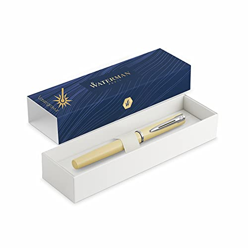 Waterman Allure Füller mit Gravur | in Pastell-Gelb| Geschenk für Mann und Frau | inspiriert von Pariser Mode | personalisiert | graviert|Blaue Tinte|Feine Spitze (Citrin Yellow, Füllfederhalter)