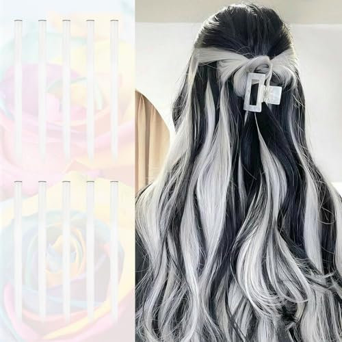 Sofeiyan Farbige Haarverlängerung Party Highlights 56 cm Bunte Glatte Haarverlängerungen 10 Pcs Lange Haarteile Mehrfarbig Clip in Haarschmuck für Frauen Party Kostümen, Weiß