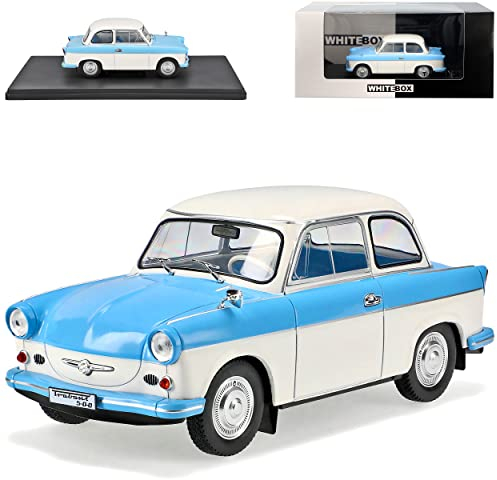 Ixo Trabant P50 Limousine Blau Weiss 1958-1962 Mit Sockel 1/24 Whitebox Modell Auto mit individiuellem Wunschkennzeichen