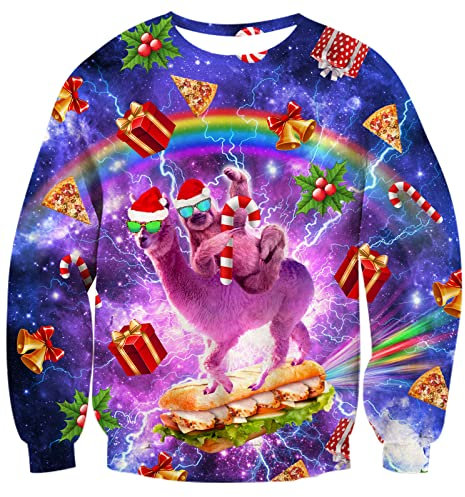 AIDEAONE Unisex Herren Damen Weihnachten Cool Katze Schwein Langarm Sweatshirt Schwarz