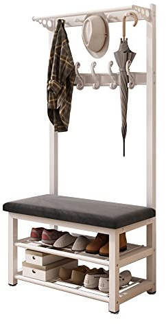 4 in 1 Garderobenständer mit Bank und Haken Multifunktionale Kleiderständer mit Schuhregal Garderobe Garderobenständer für Flur Wohnzimmer Ankleidezimmer 80/100 x33 x172 cm