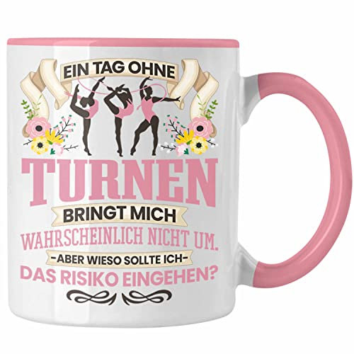 Trendation - Turnen Tasse Geschenk für Turnerin Mädchen Frauen Leichtathletik Lustiger Spruch Geschenkidee (Rosa)