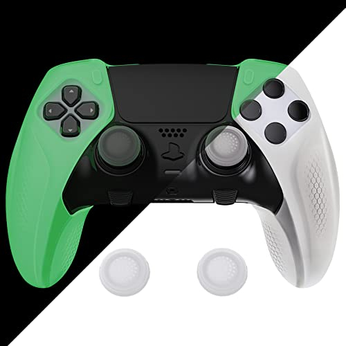 playvital Ninja Edition Anti-Rutsch halb-überdachte Hülle Case Skin für ps5 Edge Controller, Ergonomischer Schutzhülle Silikonhülle für ps5 Edge Wireless mit Sticks Kappen-Im Dunkeln leuchten-Grün