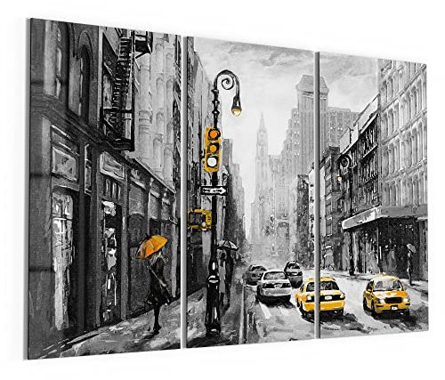 DEQORI Glasbilder Echtglas | Motiv Gelbe Akzente auf Straße | horizontal 3-teilig 150x100 cm | große XXL Deko | Wandbilder für Wohnzimmer, Schlafzimmer, Flur & Küche | moderne Wanddeko