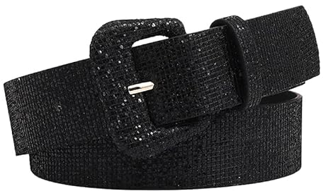 COTIM COYIN Breiter Mädchen-Gürtel mit Pailletten, glitzernder Ledergürtel, Schwarz, 25-37W