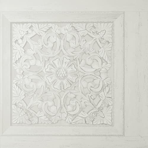 Carved Wood Panel Off White Wallpaper - Modern Floral Flowers Contemporary Feature Wall