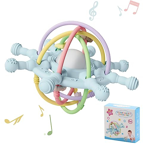 Sugeru Neue Beißring baby, greifball für babys | baby spielzeug | Beißring aus Silikon BPA-frei | Greifling Zahnungshilfe zu stimulieren und zu entspannen ab 3 Monate | Baby rassel toys ball (Blau)