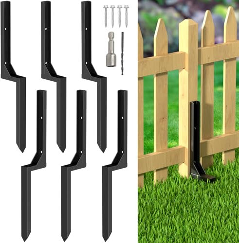 WIMART Fence Post Repair Kit, Heavy Duty Steel Fence Post Anchor Ground Spike for Repair Tilted, Broken Wood Fence Post (Black - Set 6)