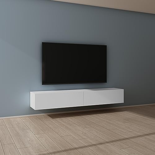 Mai & Mai Mueble de TV de Pared 200x40,2x30 cm – Mesa para Televisor con Tirador Oculto y Cierre Suave, Acabado Blanco Mate, Mueble de Salón Moderno, Modelo TV02