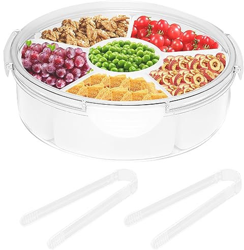 Les-Theresa 1 Set Snack Tray Platter Trays With Lid With 5 Section Nibbles Divided Serving Tray Platter With 2 Clips Sweet Platter With Lid For Nuts, Candies, Sweet Cookies And Fruits (01)