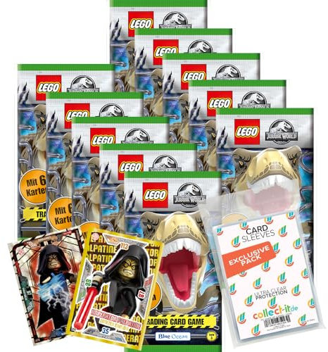 Bundle mit Blue Ocean Lego Jurassic World - Serie 3 Trading Cards - 10 Booster + Exklusive Collect-it Hüllen