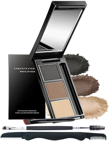 Lestpola Palette di cipria per sopracciglia, 3 colori, colorata, impermeabile, colore grigio, marrone, per sopracciglia complete, per donne, con pennello per sopracciglia e specchio set03
