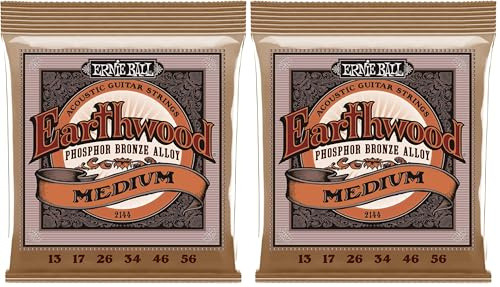 Ernie Ball Earthwood Medium Phosphor Bronze Acoustic Guitar Strings - 13-56 Gauge (Pack of 2)