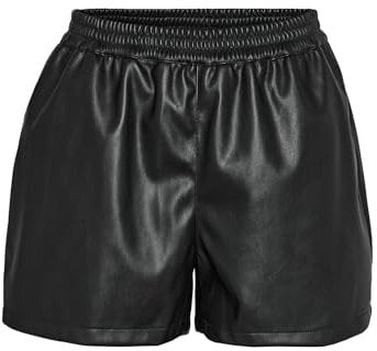 NOISY MAY Damen Coated Hot Pants PU Shorts Leder Optik Beschichtete Kurze Stoff Hose NMANDY, Farben:Schwarz, Größe:S