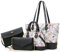 Bagsure Handtasche Damen Schultertasche Handtaschen Tragetasche Damen 4-teiliges Set für Büro Schule Einkauf Reise Geschenk (Blumen)