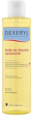 DEXERYL - Huile de Douche Apaisante - Nettoie & Relipide la Peau - 200 ml | Dès la Naissance - Préserve la Barrière Cutanée - Peaux Très Sèches ou à Tendance Atopique - Sans Savon, Sans Parfum