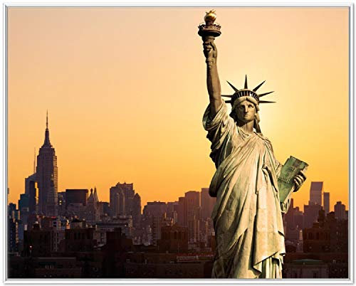 Wallario Wandbild - Freiheitsstatue New York in Premiumqualität, Poster mit weißem Rahmen, Größe: 40 x 50 cm
