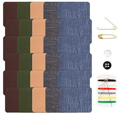 Naler 30pcs Denim Iron-on Jean Patches Inside & Outside Strongest Glue Cotton -on-Patch, Denim Fabric Iron on Patches for Jeans Repair Kit Set Art Craft Decoration Ornaments, 5 Colors