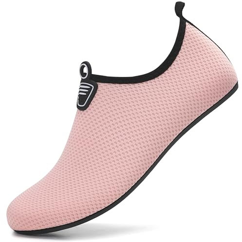 RUOMU Badeschuhe Herren Damen Wasserschuhe Schnell Trocknend Schwimmschuhe Barfußschuhe rutschfeste Leicht Aquaschuhe Strandschuhe fur Männer Frauen,Rosa 40 EU