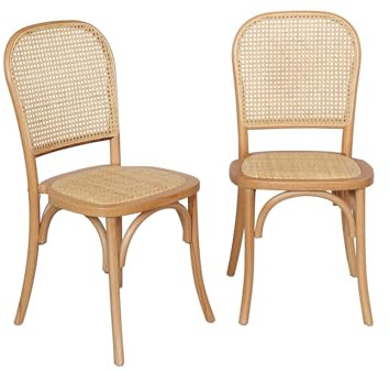 2er-Set naturfarbene Vintage-Holzstühle mit Sitzfläche und Rückenlehne aus Rattan - Montparnasse