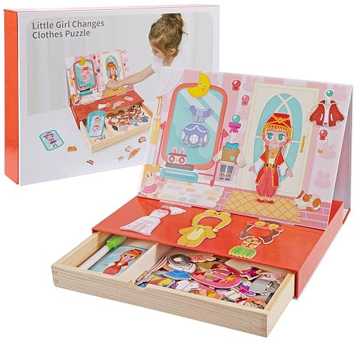Wisplye Magnetspiel Box Dress Up Spielzeug ab 3 Jahre, Kreative Magnetspielbuch Anziehpuppe Magnetic Modespiel Reisespiel Brettspiel Zum Anziehen für Kinder Mädchen