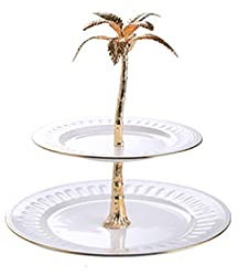 Creative Afternoon - Soporte de cerámica para tartas de té de la tarde, mesa de postre para el hogar, porcelana de hueso, boda, fiesta, plato doble para boda, cumpleaños (tamaño: A) (B)
