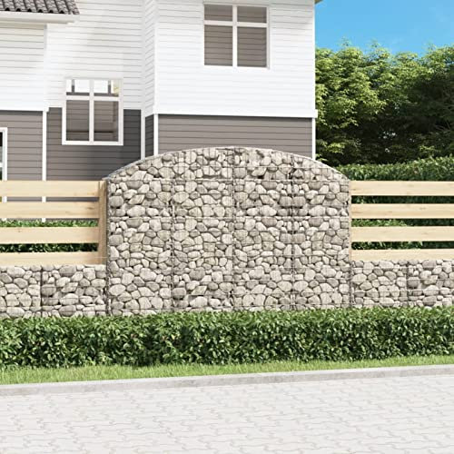 Homgoday Gabion avec arche haute, panier à pierre, panier à gabions, mur renforcé, clôture, gabions, mur, 200 x 30 x 140/160 cm, fer galvanisé