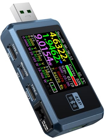 DEWIN USB Messgerät,FNB48P USB Tester Digitaler Leistungsmesser Multimeter Voltmeter Amperemeter Typ C Schnellladungserkennung, Trigger-Kapazitätsmessung