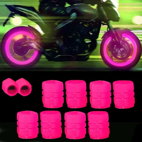 Donubiiu Glow in The Dark Valve Stem Caps, Glow in The Dark Tire Valve Caps, Luminous Tire Valve Cap, Tire Valve Caps Light Up, Tire Valve Caps, Valve Stem Caps (Pink,8 Pcs)