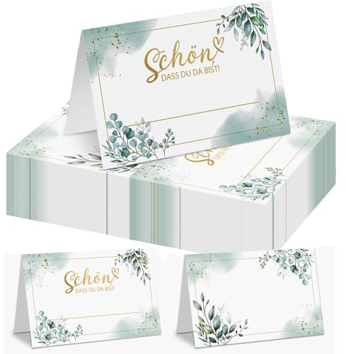 GROVBLE 50 Stück Tischkarten Hochzeit,Schön,DASS DU DA BIST,Platzkarten Hochzeit Tischkarten Geburtstag,Namenskarten Hochzeit,Platzkarten Eukalyptus zum Party Geburtstag Konfirmation,11 x 8.7 cm