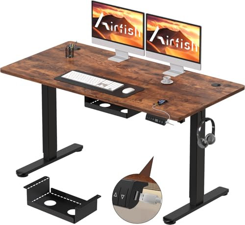 Airfish Elektrisch höhenverstellbarer Schreibtisch 120 x 80 cm mit Typ-C-Ladeanschluss, Elektrischer Schreibtisch mit Kabelmanagement und 3 Memory-Höhen (Vintage Brown, 120 x 80 cm)