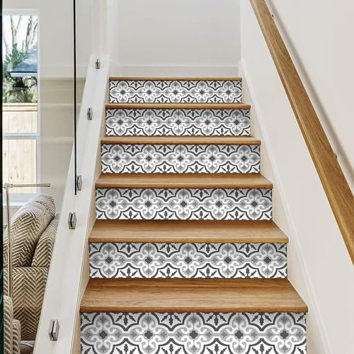 Funlife 14 Stück Selbstklebende Treppenaufkleber für treppe, abziehen und aufkleben Treppenaufkleber für Home Office Treppenstufen Dekoration, Marokkanisches Muster
