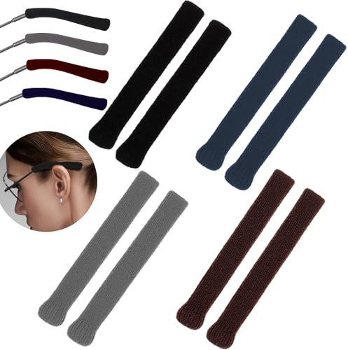 YMCCOOL 8 Pieces Eyeglass Ear Cushions,Soft Knitting Cotton Fabric Glasses Ear Grippers Anti Slip Temple Tips Sleeve Retainer,Glasses Arm Cushion for Glasses Sunglasses Eyewear,4 colors