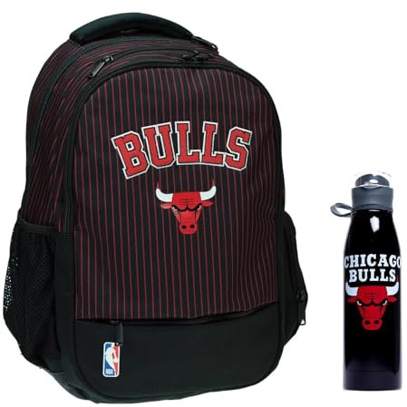 PRESTIGE & DELUXE Zaino scuola compatibile con Chicaco Bull Dim: 43 cm x 30 cm x 17 cm - tempo libero + Borraccia in alluminio 600 ml