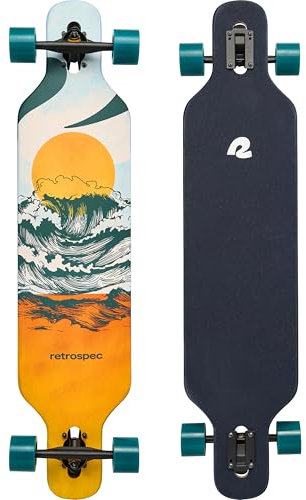 Retrospec Rift Drop-Through Longboard Skateboard - 41in x 9.5in Canadian Maple Deck with ABEC-7 Bearings, 70mm PU Wheels & Reverse Kingpin Trucks for Cruising & Downhill