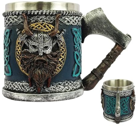 Zibeem Gothic Bierkrug-Edelstahl Horn Totenkopf Bierkrug|vik-ing Bierkrug | Vik-ing Trinkbecher| Wikinger-Krieger-Schädel-Becherkrug | Runenbecher | Mittelalterlicher Bierkrug