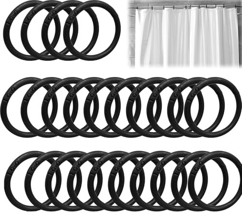 Bkemkri 24 Stück gardinenringe zum öffnen, 40mm Gardinenringe Vorhangringe in O-Form, Gardinen Ringe, Rundringe Vorhang Clips Duschvorhang Metallklammern für Vorhänge und Gardinenstangen (Schwarz)