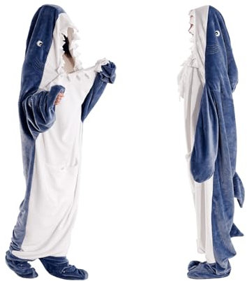 Freyamy Hai Decke mit Ärmeln,Flanelldecke mit Kapuze für Cosplay Shows,Superweich Sofa Kuscheldecke Hai Decke Geschenk für Teenager - Hoodie Decke mit Tasche - Shark Blanket für Erwachsene (L)