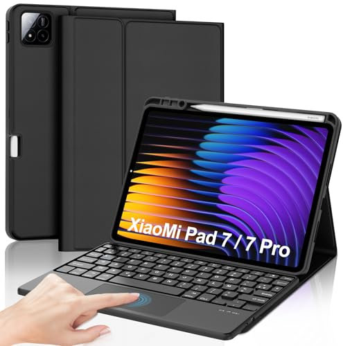 SENGBIRCH Coque Clavier pour Xiaomi Pad 7/7 Pro 11.2'' 2024 - AZERTY Français Touchpad Clavier Détachable sans Fil Bluetooth pour Xiaomi ad 7/7 Pro 11.2 Pouces 2024, Noir